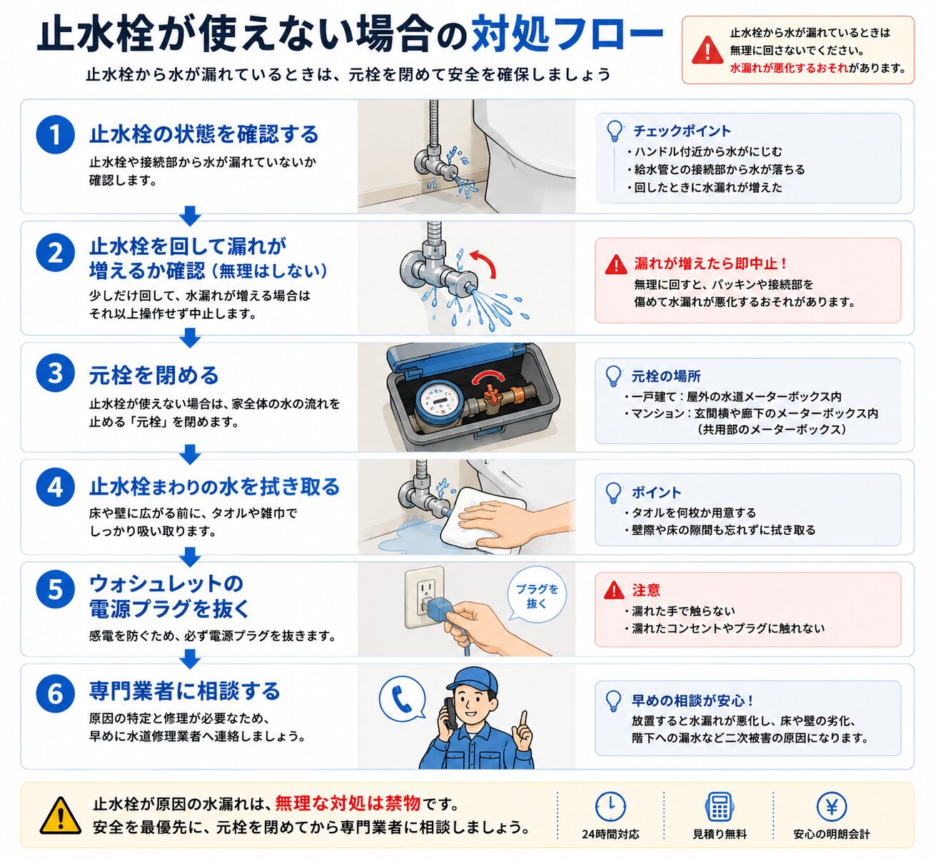 トイレの止水栓が使えない場合の対処フロー