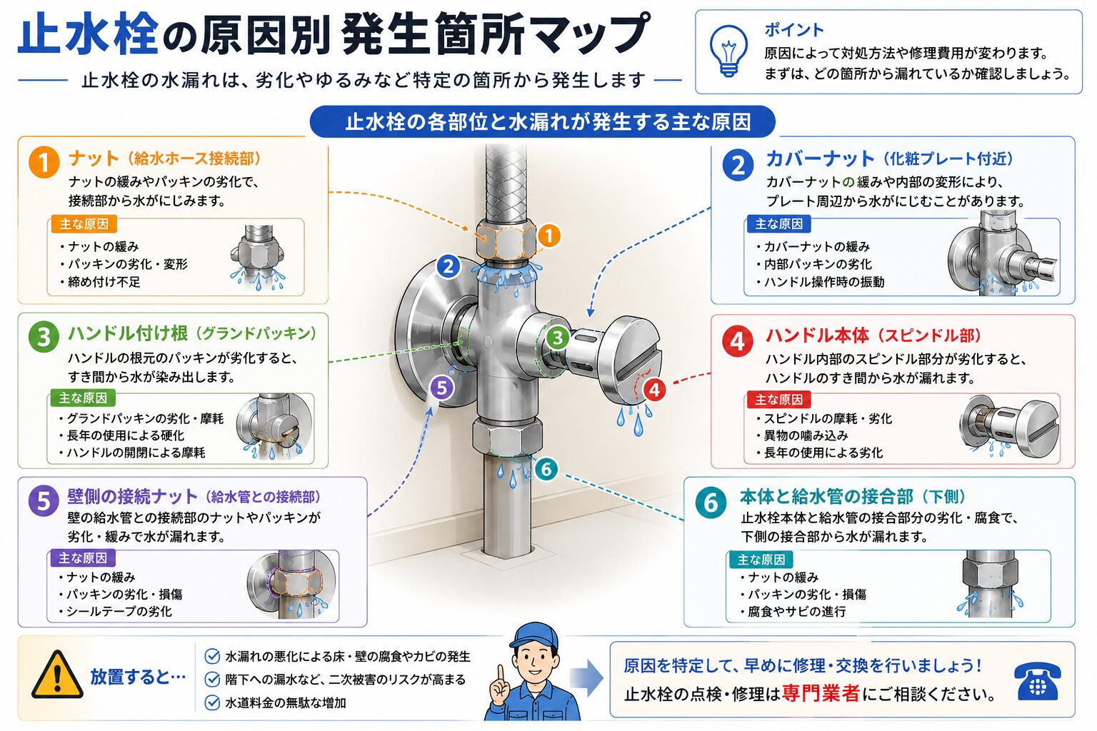 トイレ止水栓の水漏れ原因と発生箇所
