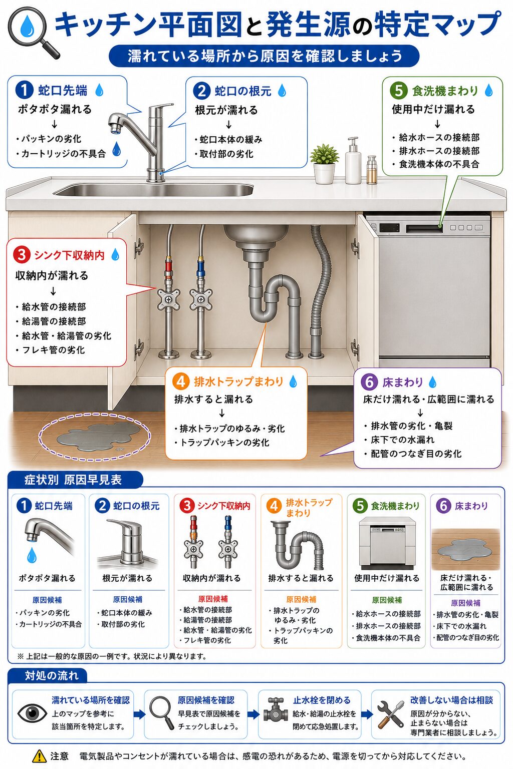 キッチンで水漏れしやすい場所