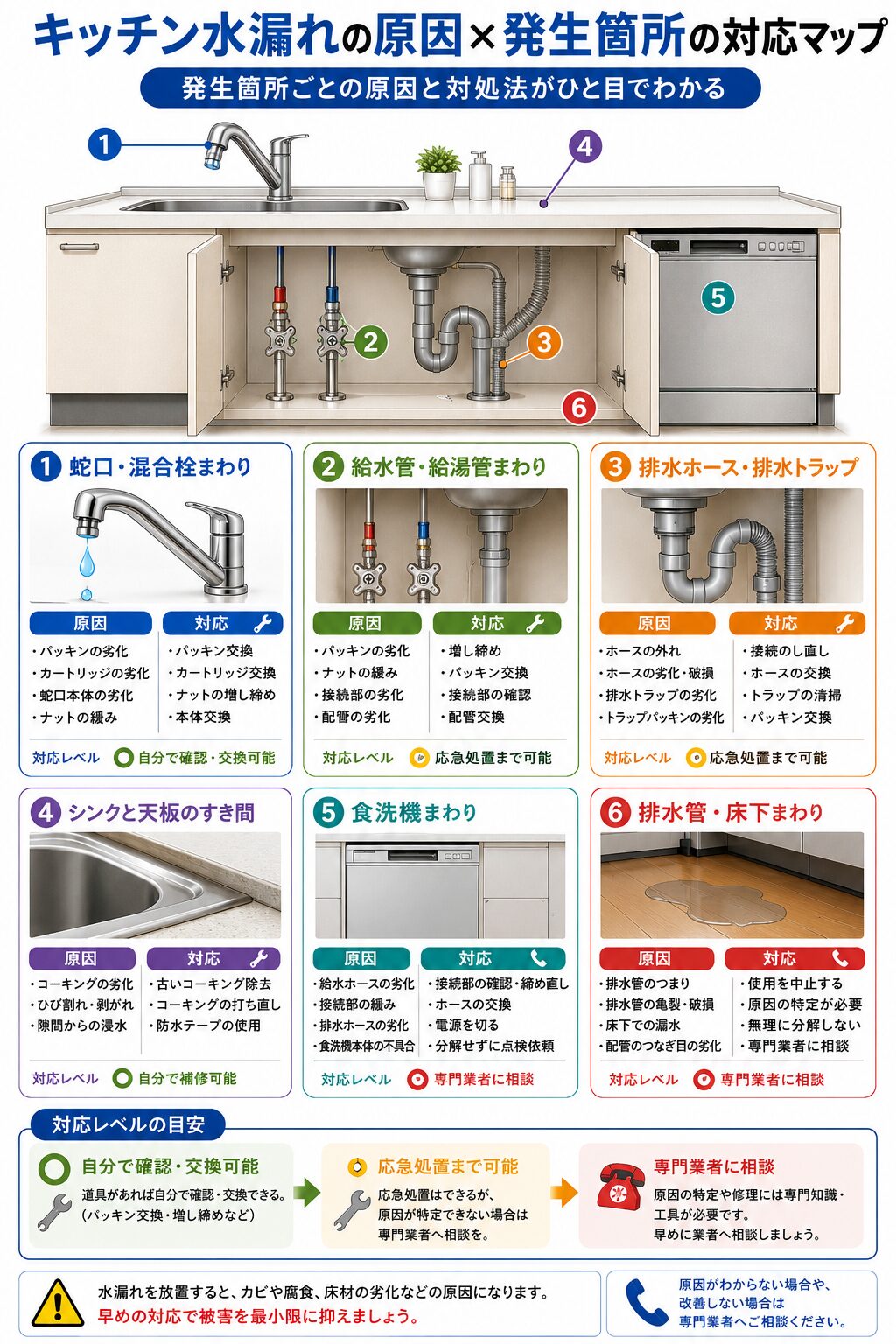 キッチンの水漏れ箇所と主な原因