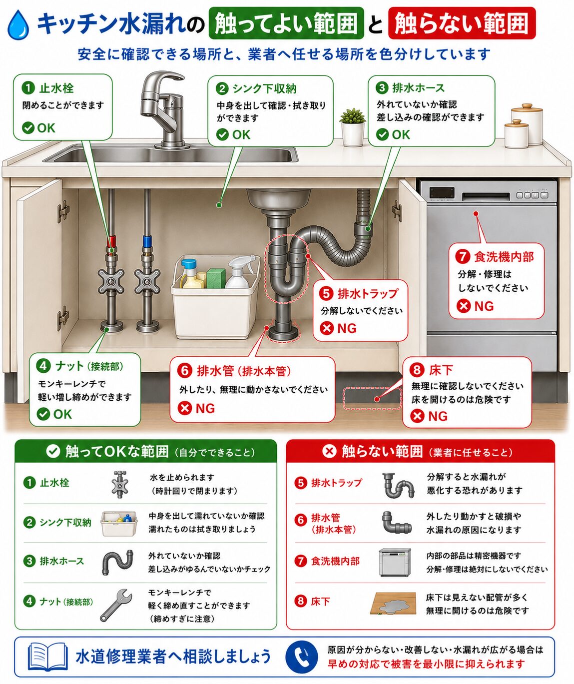 キッチンの水漏れを自分で修理できるかの判断