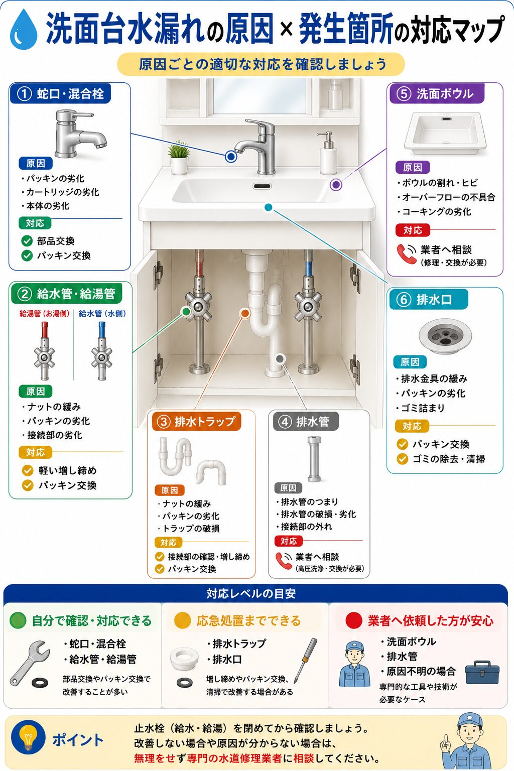 洗面台の水漏れ箇所と主な原因