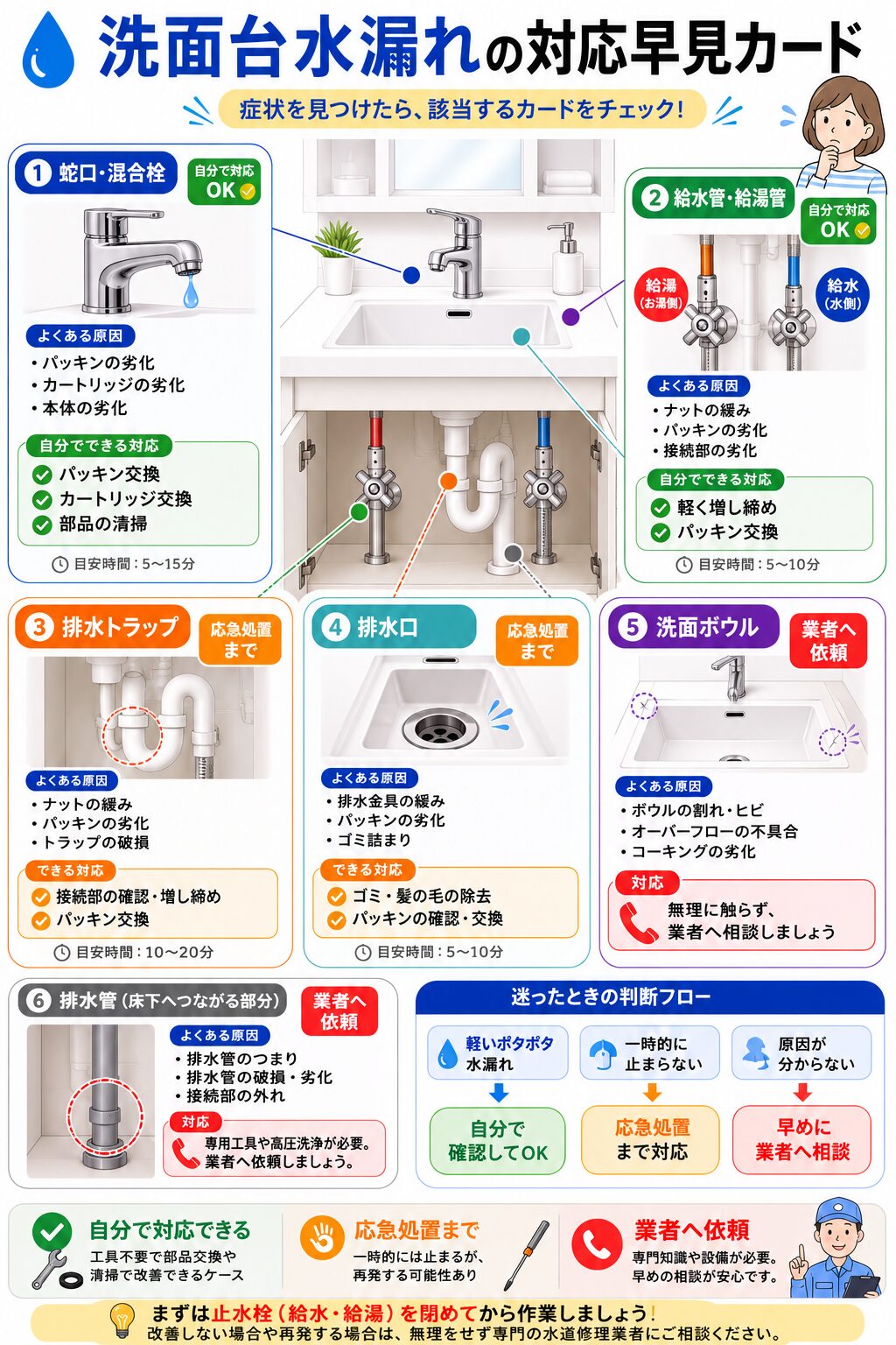 洗面台の水漏れを自分で修理できるかの判断