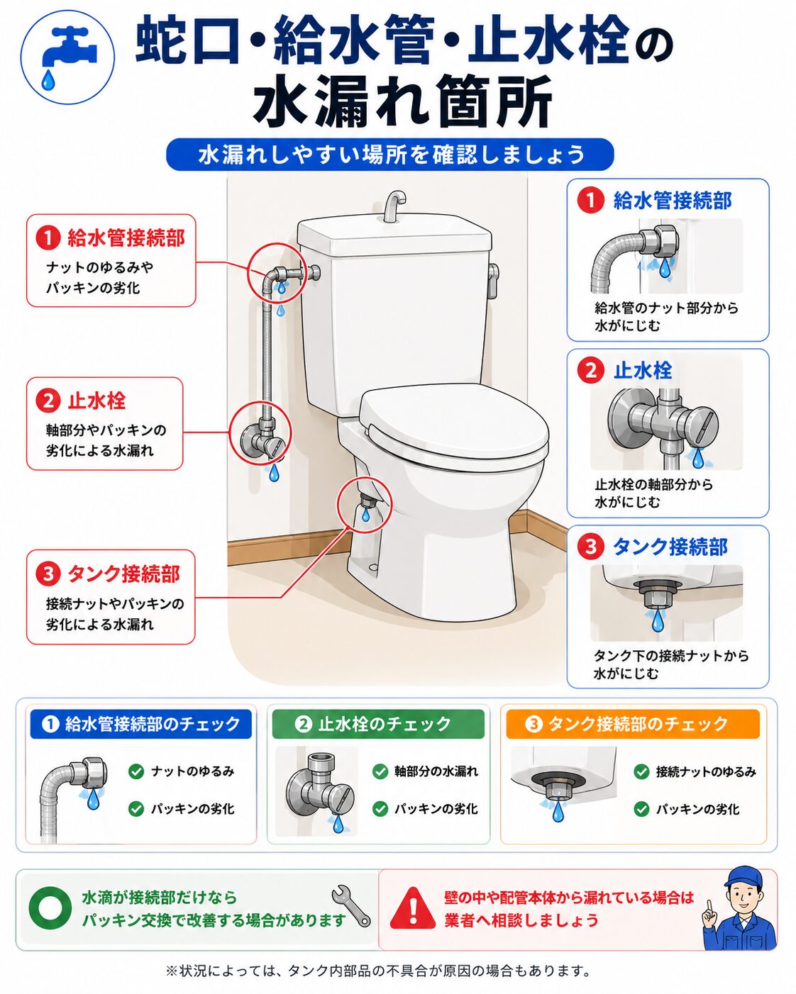 キッチンの蛇口・給水管・止水栓で水漏れする主な箇所