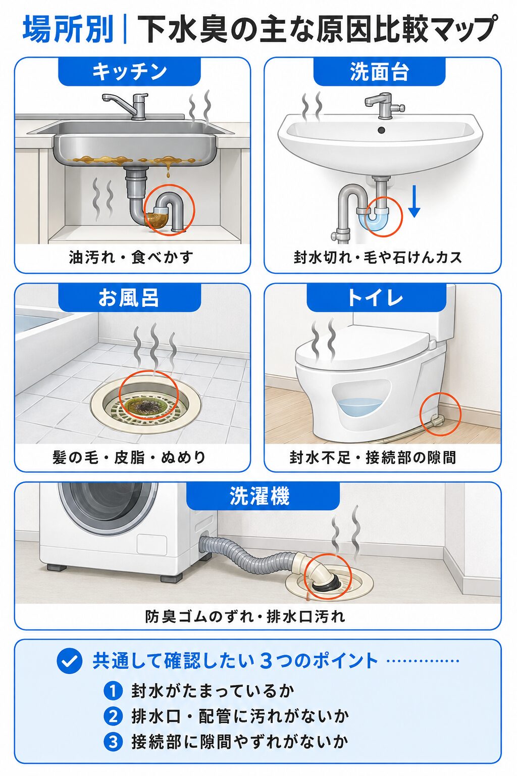 場所別の臭い原因比較マップ