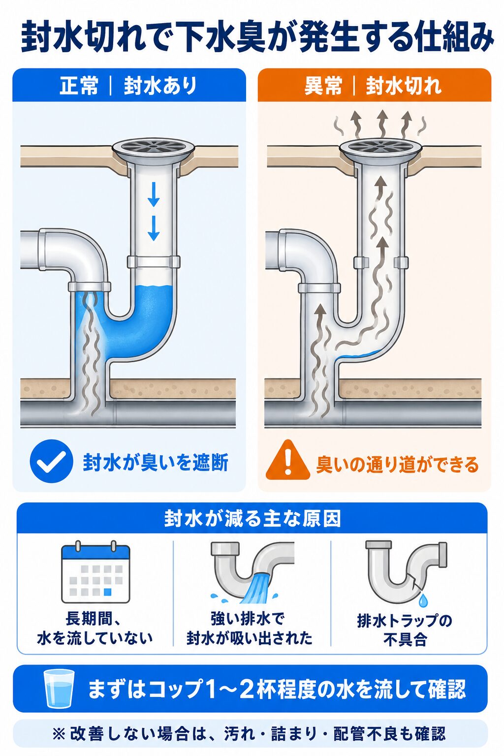封水切れで下水臭が発生する仕組み