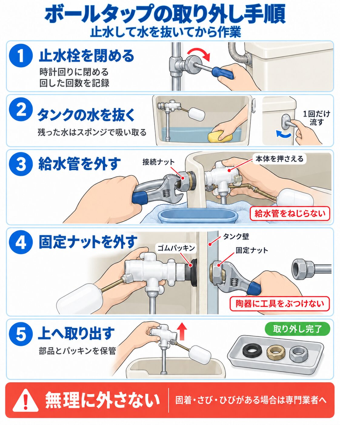 ボールタップの取り外し手順