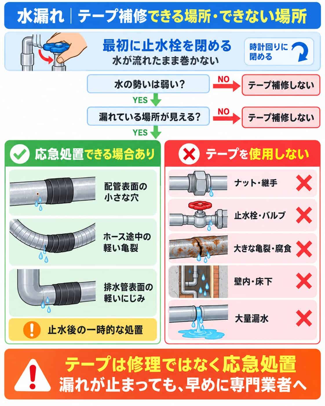 テープ補修できる場所・できない場所の判断図
