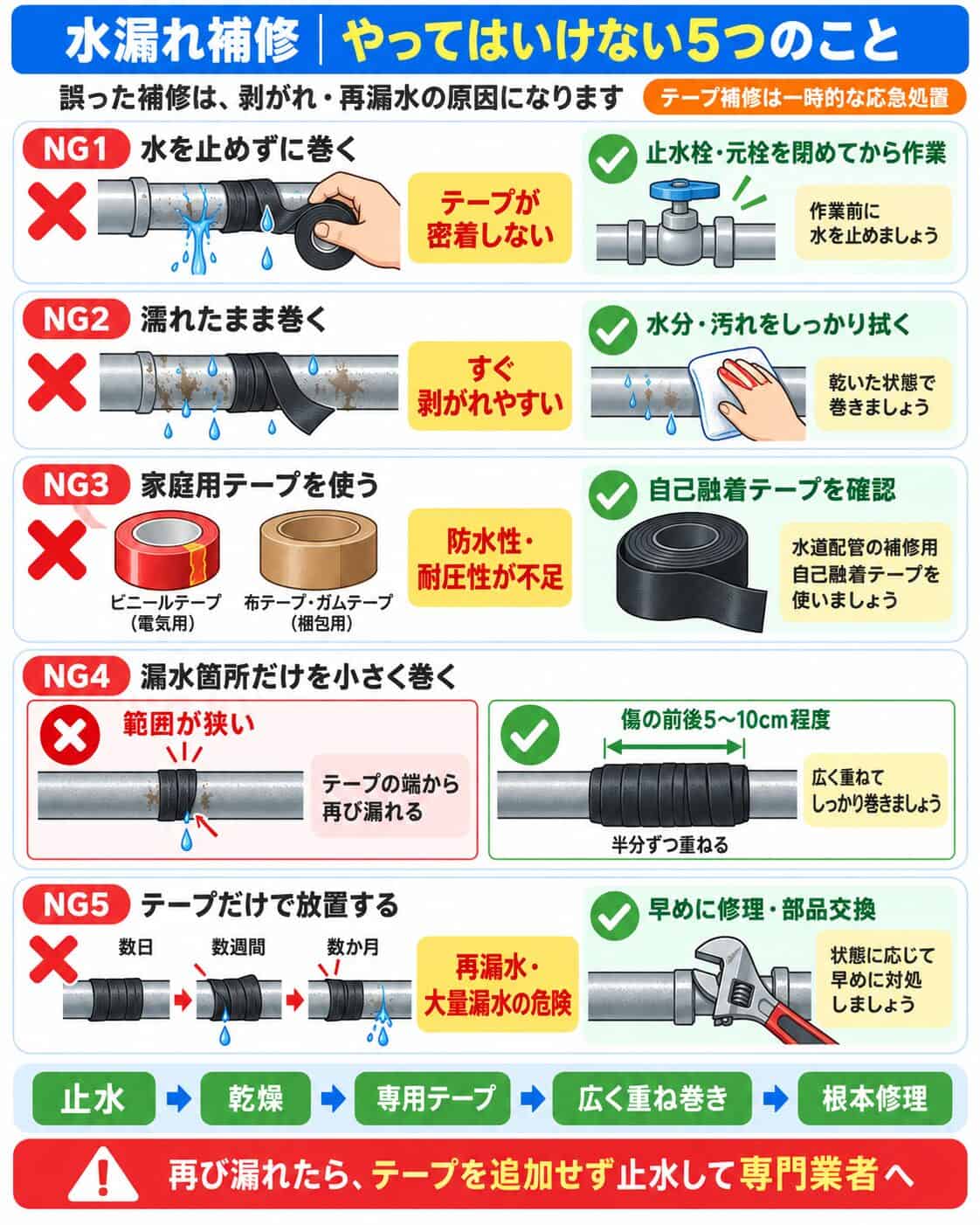 水漏れ補修でやってはいけないこと
