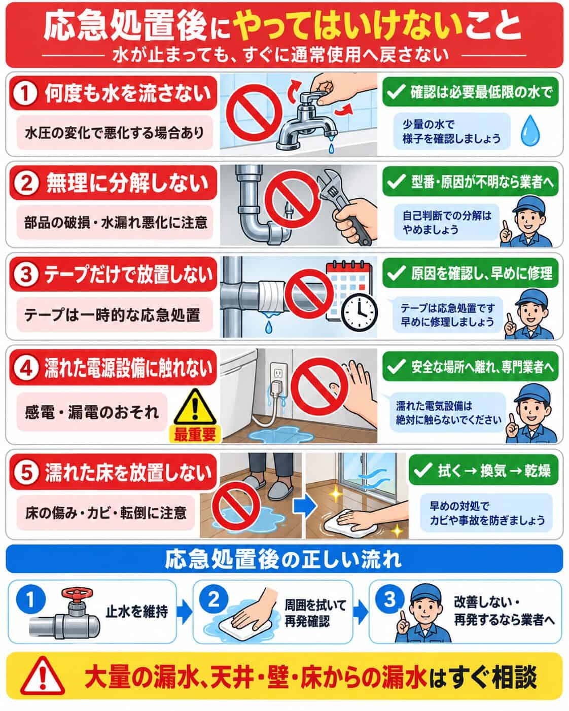 場所別の水漏れ応急処置
