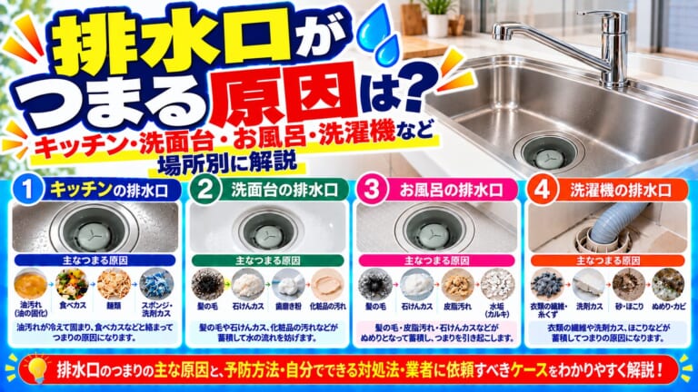 排水口がつまる原因を場所別解説